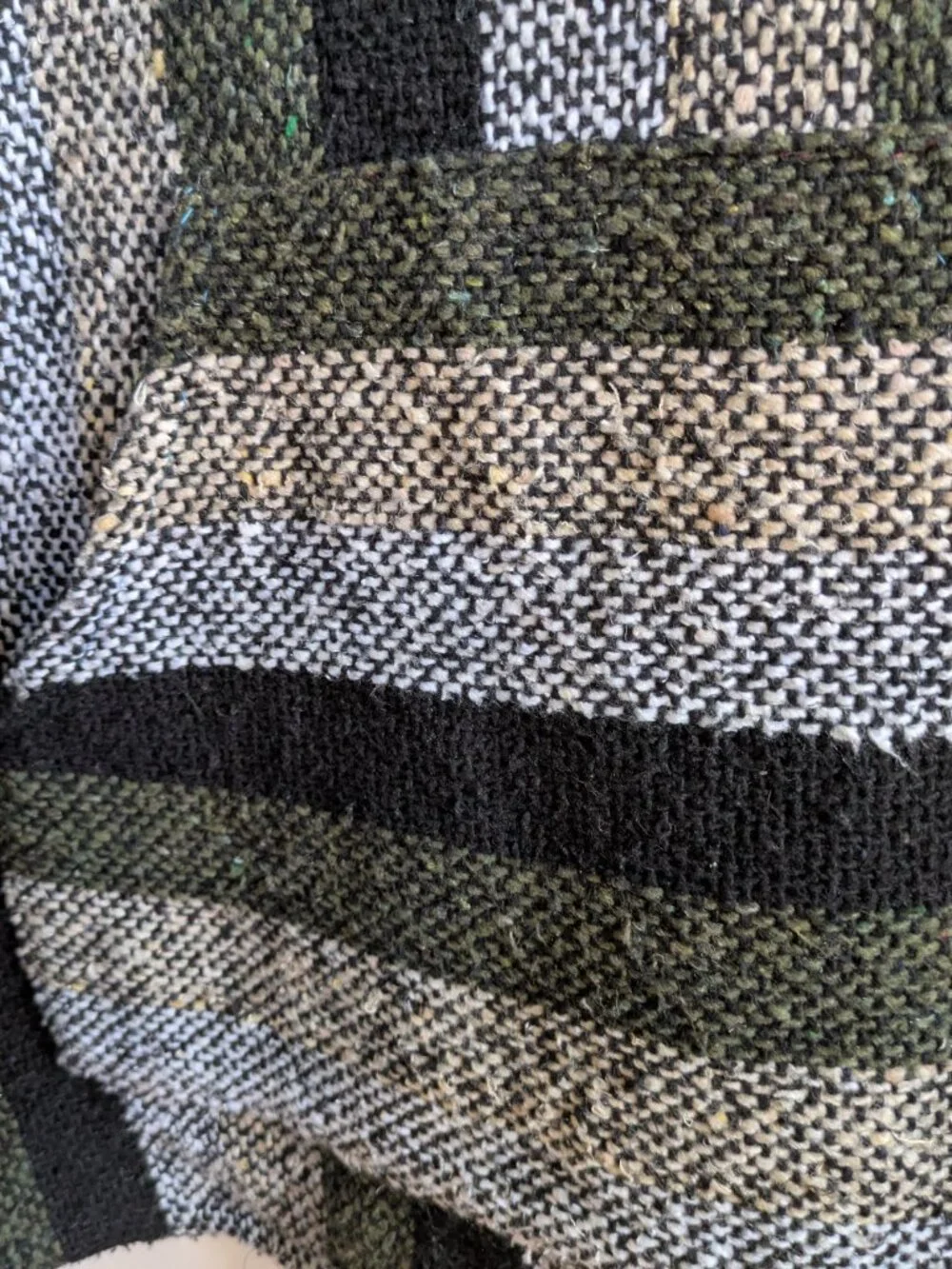 mexican poncho long sleeve hoodie black gray tan boho fits like a large  #220